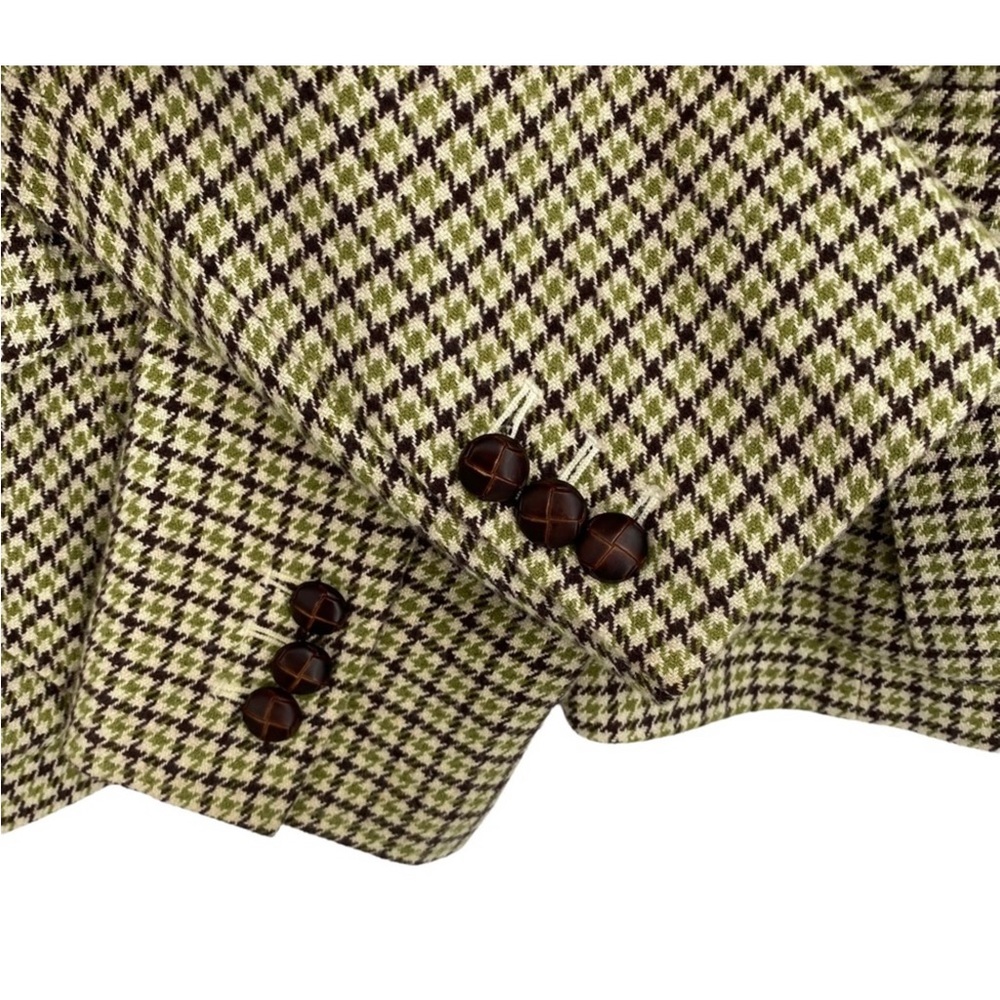 TALBOTS Houndstooth Brown Green wool viscose blazer jacket Excellent CLASSIC - Picture 3 of 10
